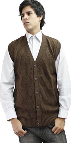 Mens Soft Alpaca Wool Knitted V Neck Sweater Button Down Golf Vest Diamond Design