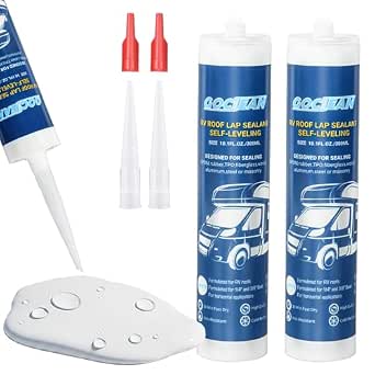RV Roof Sealant 2 Pack, White Self-Leveling Lap Sealant for Camper Repair