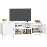 Hzuaneri TV- Schrank, Fernsehschrank, für TV-Geräte unter 60 Zoll, TV-Ständer mit 2 Schränken und 2 Freiflächen, 40 x 140 x 51,5 cm, für Wohnzimmer, Schlafzimmer, Esszimmer, Weiß TV16703E
