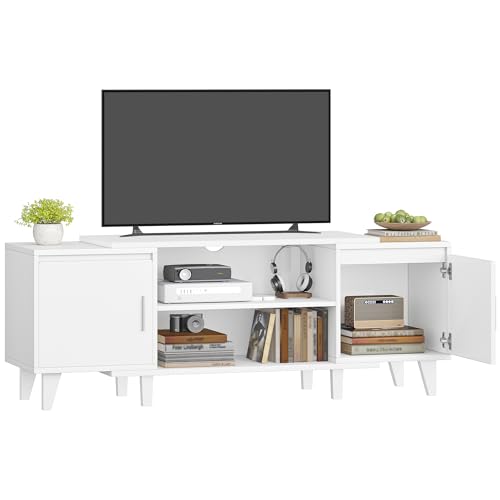 Hzuaneri TV- Schrank, Fernsehschrank, für TV-Geräte unter 60 Zoll, TV-Ständer mit 2 Schränken und 2 Freiflächen, 40 x 140 x 51,5 cm, für Wohnzimmer, Schlafzimmer, Esszimmer, Weiß TV16703E Hzuaneri TV- Schrank, Fernsehschrank, für TV-Geräte unter 60 Zoll, TV-Ständer mit 2 Schränken und 2 Freiflächen, 40 x 140 x 51,5 cm, für Wohnzimmer, Schlafzimmer, Esszimmer, Weiß TV16703E