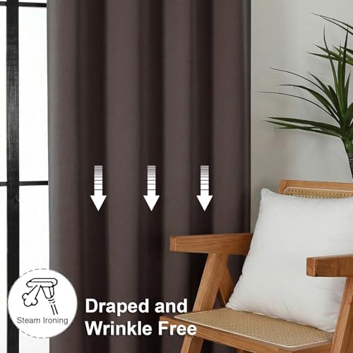 Image of Simplebrand Blackout Extra 10ft Curtains for Patio 120 Inches Long 2 Panels Set, Solid Thermal Insulated Energy Saving Rod Pocket Window Treatment Curtains Blackout Drapes, 50 inch Wx120 L, Chocolate