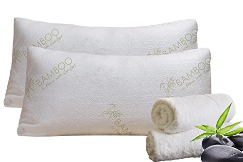 Bamboo By Relax Home Life-Medium Firm Bamboo Pillow With Shredded Memory Foam and Stay Cool Removable Cover (Queen)