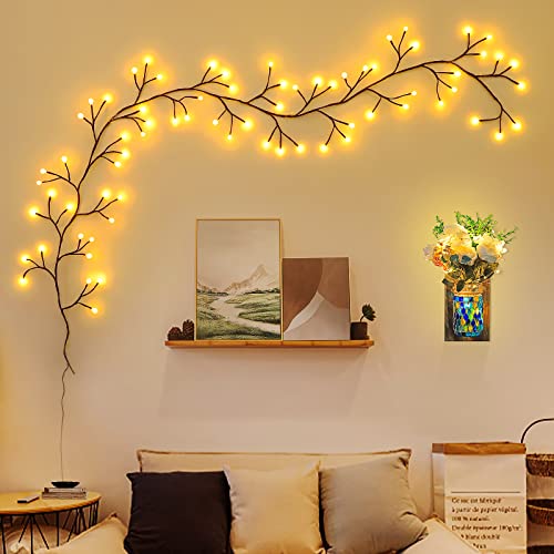 NEWNEN Arbre Lumineux LED, Decoration Murale interieur Lumières de Vigne D'arbre 72 LEDs Décoration de Noël Chambre Maison (Jaune Chaud, Branchez) Cover