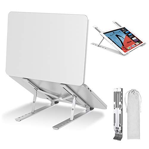 Micoe Foldable Laptop Stand, Portable Laptop Stand for Desk, Adjustable Height Aluminum Alloy Ergonomic Computer Stand for Laptop, with Mac MacBook Pro Air, More 10-15.6 Inch PC Notebook, Silver