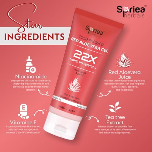 Image of Red Aloe Vera Gel - 22x More Potent | With Niacinamide & Aquaxyl | Cold Pressed | For Face, Hair & Scalp - 100g
