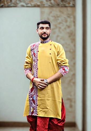 Image of Pure Cotton Full Sleeves Kurta with dupion silk Dhoti pant set (701)