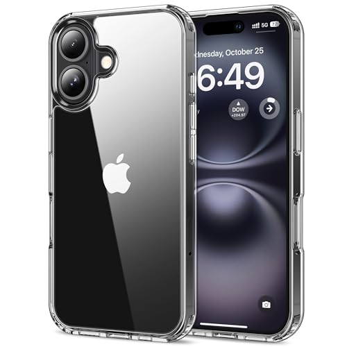 HOOMIL Case for iPhone 16 6.1-Inch Non-Yellowing Drop Protection Anti-Scratch Transparent Hard Back Phone Cover - Crystal Clear