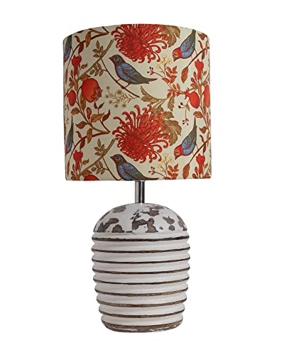 Image of Homesake Decorative Wooden Table Lamp for Living Room with E27 Holder|Bulb Included|Bedside Night Lamp, Table Lamp for Bedroom, Office |Ribbed Basket Design Home Decor Table Light, Birds Drum Shade