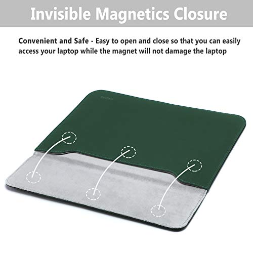 Hyzuo 15-16 Inch Laptop Sleeve Compatible With Macbook Pro 16 2021 2022 M1 Pro/Max A2485/2019-2020 A2141, Macbook Pro Retina 15 2012-2019, Faux Suede Leather Case With Accessory Bag, Midnight Green #TOP5