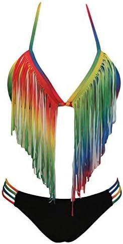Cfanny Women's Rainbow Tassel Bikini Set