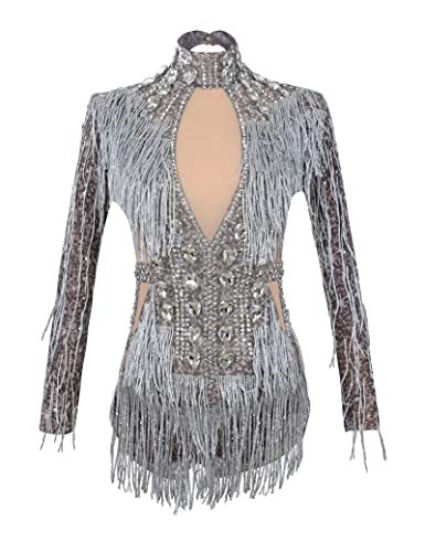 Body sexy en maille grise avec strass et détails haute couture