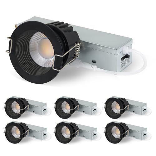 Aosclex 2 Inch 5CCT Anti-Glare LED Recessed Lights with Jbox, 2700K/3000K/3500K/4000K/5000K Selectable, 8W 840LM CRI90+, Dimmable Canless Downlight, Waterproof Light Fixtures, ETL & FCC（Black, 6 Pack）
