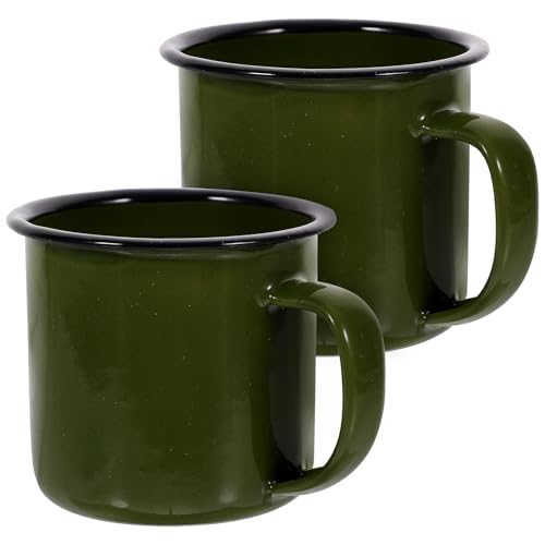 Healeved Taza de Leche Vintage de Hierro Verde 2 Piezas, Multifunción para Café y Té, Suministro para Hogar, Resistente y Fácil de Limpiar, Capacidad Adecuado para Bebidas Calientes