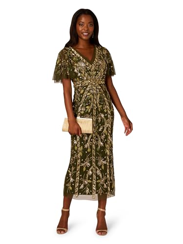 Adrianna Papell Women's Beaded Flutter Sleeve Dress4