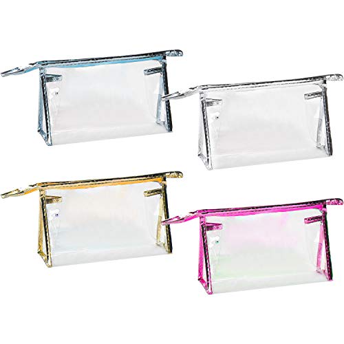 Preisvergleich Produktbild Keleily Kulturbeutel Transparent 4 Stücke Kulturbeutel wasserdichte Make-Up Taschen Transparent Reise Cosmetic Organizer Tasche mit Reißverschluss für Frauen Mädchen (Rot, Silber, Gold, Blau)