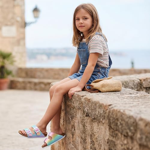 Image of K KomForme Kid Sandals Boy Girl Cork Footbed Slide with Adjustable Strap | Open-toe, Comfort