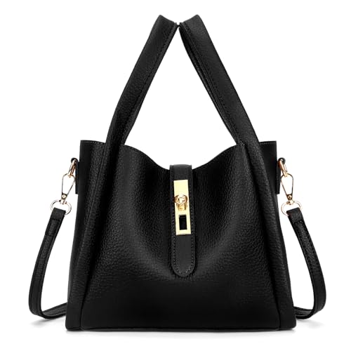 hibear Trendy Vintage Bucket Bag Women's Crossbody Bucket Bag Work Handbag Carry all Shoulder Purse with Adjustable Strap