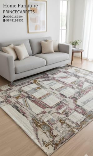 Image of 6x9 Feet (180x270 CM) Carpet for Living Room Hall & Bedroom - Cobalt Walnut Modern Abstract Geometric Silk-Touch Luxury Hotel-Style Washable Anti-Skid Turkish Area Rug
