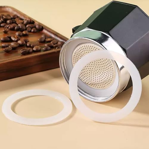 Image of 2 Pcs Filter with 3 Pcs Silicone Gasket Seals for 6 Cup Stovetop Espresso Coffee Maker Replacement Parts Aluminium Moka Pot