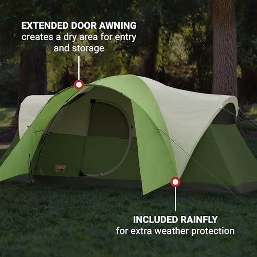 Image of Coleman Montana Camping Tent with Rainfly, Weatherproof Family Tent Sets Up in 15 Mins, Fits Multiple Airbeds