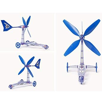 REES52 DIY Assembled Toys Wind Power car Model,Scientific Experiment Green Energy Removable Windmill Plane Toy for Kids