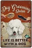 peiyeety Cartel de metal de aluminio para peluquería canina, diseño vintage de salón de peluquería canina, granja, jardín, 20 x 15 cm