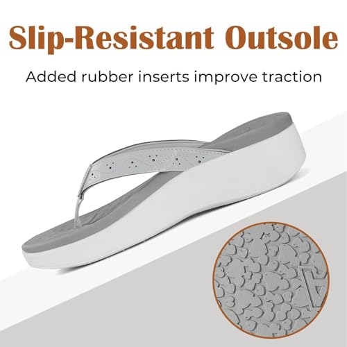 Image of Womens Platform Arch Support Flip Flops | Summer Wedge orthotic Slide Sandals footbed Thong Sandals for Pool Beach