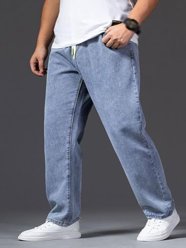 XYGJZ Men's Baggy Jeans Loose Fit Casual Elastic Waist Straight Leg Denim Trousers4