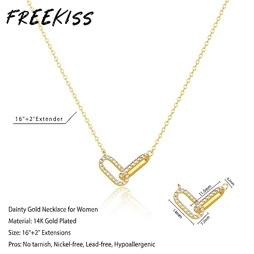 Freekiss Gold Pendant Necklace for Women, Dainty Diamond Necklaces for Women Simple 14K Gold Plated Paperclip Choker Necklaces Cute Minimalist Open Oval Necklaces Gold Jewelry for Women Gifts4