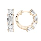 arete de aro de moissanita de corte esmeralda de 3.6 quilates para mujer en plata de ley 925 chapada en oro de 14 quilates, delicados aretes de aro creados en laboratorio, color D, claridad VVS1