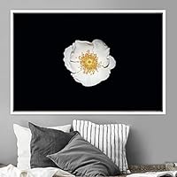 Framed Canvas Wall Art White Flower Portrait Bohemian Dark Dramatic Floral Multicolor Petal Photography Portrait - 16x24 inches
