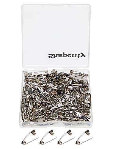 Shapenty 120PCS Small Metal Double Hole DIY Craft Brooch ID Name Badge Safety Catch Locking Pins Back Clasp Blank Pin Backing for Jewelry Findings (Silver Tone, 0.75 Inch)