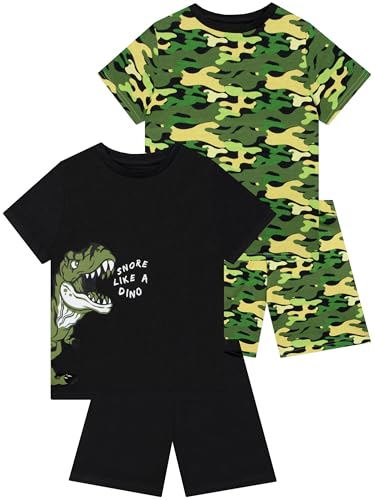 Harry Bear Pyjama Kinder Schlafanzug Kinder Jungen Multipack Dino & Camo Schlafanzug Kurzarm Sets 158