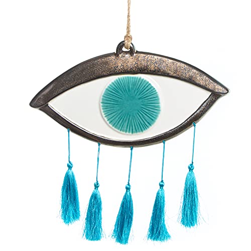 Logbuch-Verlag Adorno de Ojo Turco Amuleto Colgante de Metal 38 x 36 cm con borlas Azul Turquesa - Ojo Turco Grande para Pared - decoración de Pared Metal