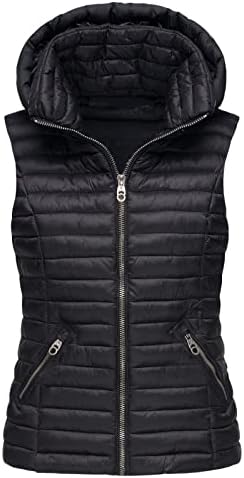 OSMUAL Puffer Vest Women Puffer Vest Women Winter Vest Puffer Lightweight Warm Outerwear Hooded Coat Large 01-Black