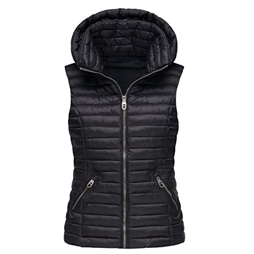 Osmual Puffer Vest Women Puffer Vest Women Winter Vest Puffer Lightweight Warm Outerwear Hooded Coat Large 01-Black #TOP2