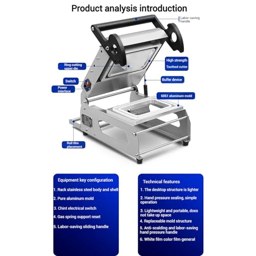 Máquina de sellado térmico para preparación de comidas, sellador de alimentos de prensa manual para cajas de comida para llevar, sellador de bandejas para uso comercial