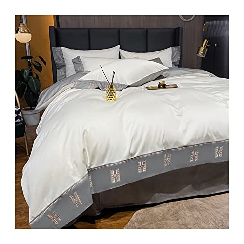 MZP Juego de Funda Nórdica para Edredón satín Bordado Cama 150/180cm 4 Piezas-1 Funda edredón 200x230cm+1 Funda Almohada 40x75cm+1 Sábana Bajera 150/180x200cm