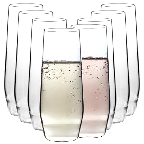 D'Eco Unbreakable Tritan Champagne Flutes, 12 oz (Set of 8)- Shatterproof, Crystal-Clear, BPA-Free Plastic Glasses - Indoor & Outdoor Cocktail Glasses for Hosting Parties - Valentines Day Gift for Her