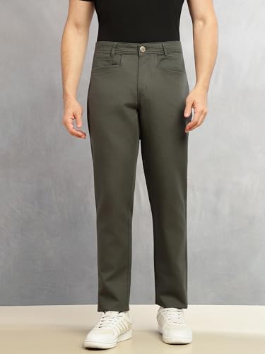 Image of Thomas Scott Men's Smart Straight Fit Chinos Trouser | Mid-Rise | Solid | 5-Pocket Design | Woven Fabric