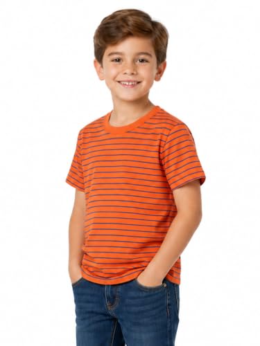 Image of LittleSpring Boys Girls T Shirt Rainbow Striped Cotton Crewneck Tees for Kids Fashion