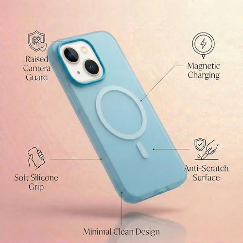Image of amazon basics Luxury MagSafe Compatible Magnetic Case for iPhone 15 | Soft Touch Matte Pastel Finish | Shockproof Back Cover with Camera Protection (Blue)
