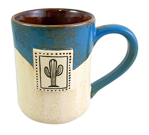 Beach Days Saguaro Cactus Tall Ceramic Pottery Style Coffee Mug, 16 oz