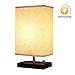 Bedside Lamp, KINGSO Dimmable UL Listed Plug In Table Lamp With Dimmer Knob Switch E26 Minimalist Nightstand Lamp Fabric Shade Solid Wooden Base For Bedroom Dresser Living Room Foyer