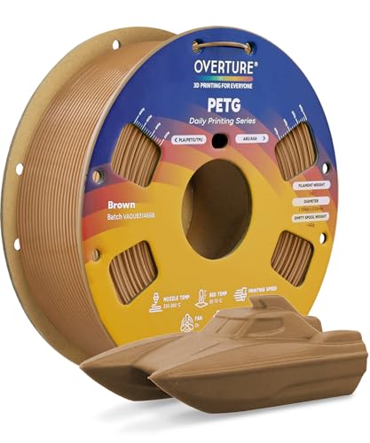 OVERTURE PETG 3D Printer Filament 1.75mm, Neatly Wound Durable PETG 1kg Spool (2.2lbs), Strong Toughness Filament, Dimensional Accuracy +/- 0.02mm, Fit Most FDM Printers (Brown)