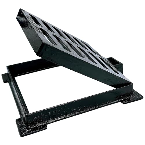 MOSINSBO Grille de Drain avec Cadre en Fonte Ductile 230x230 mm Ouverture Libre, B125 Haute Résistance Carrée, Grille de Caniveau pour Allée et Cour,...