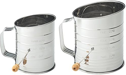 Stainless Steel Flour Sifter Hand Crank Sifters for Baking, (Set of 2) 3-Cup and 5-Cup with Amazing Mesh Screen By Mrs. Anderson’s
