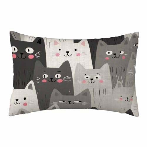 WILNURO Cats Pillow Case Cute White Grey Cartoon Cats Soft & Breathable Pillow Cover with Envelope Closure Pillowcase Standard Size 20" X 26"