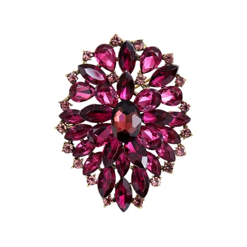 Image of Rhinestone Crystal Oval Brooch Premium Large Flower Brooch Blue /Red /Green /Gold /Silver /Purple Crystal Geometric Broochs Sparkling Lapel Pin Elegant Wedding Bridesmaid Dress Broachs Pin for Women