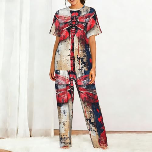 Pyjama court femme libellule rouge idéal pour vos soirées cocooning